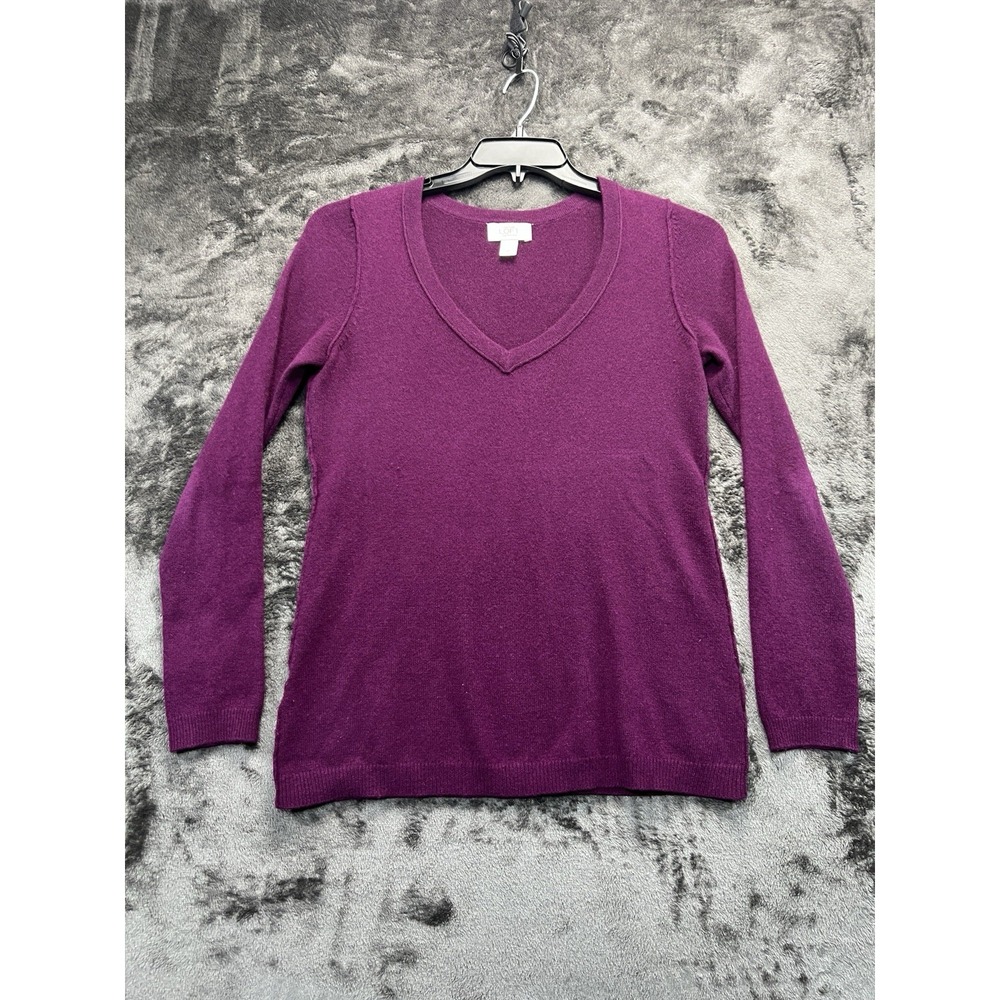 LOFT Cashmere Sweater Women's Medium Purple V Neck Pullover Soft Knit